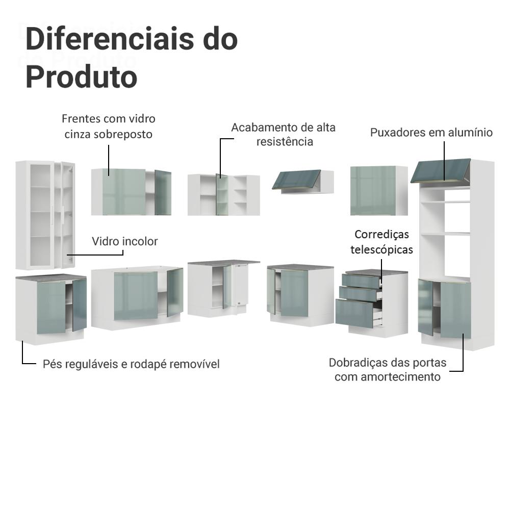 Armário de Cozinha Completa 566cm Branco/Cinza Lux Madesa 01
