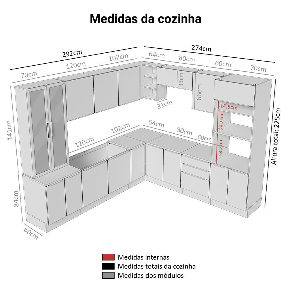 Armário de Cozinha Completa 566cm Rustic/Branco Veludo Lux Madesa 01
