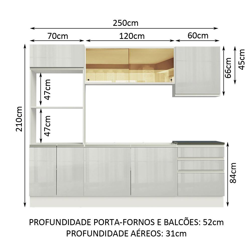 Armário de Cozinha Completa Madesa 100% MDF Acordes Balcão (Sem Tampo e Pia) Portas Branco Brilho