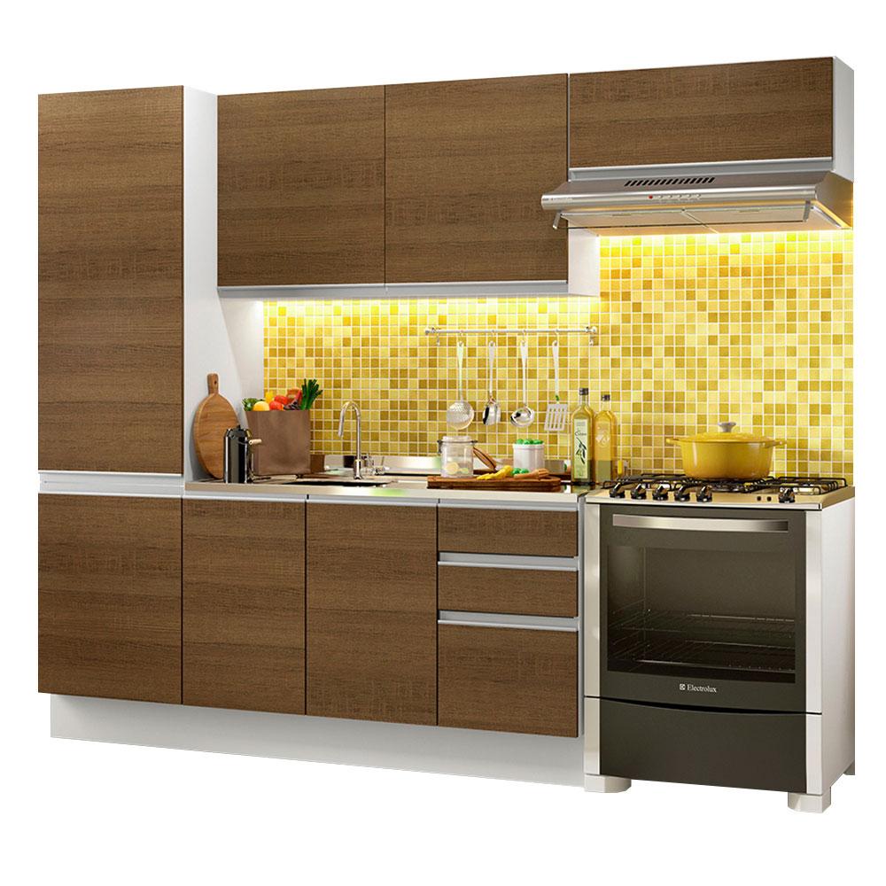 Armário de Cozinha Completa Madesa 100% MDF Acordes XA260002 Balcão (Sem Tampo e Pia) Branco/Rustic