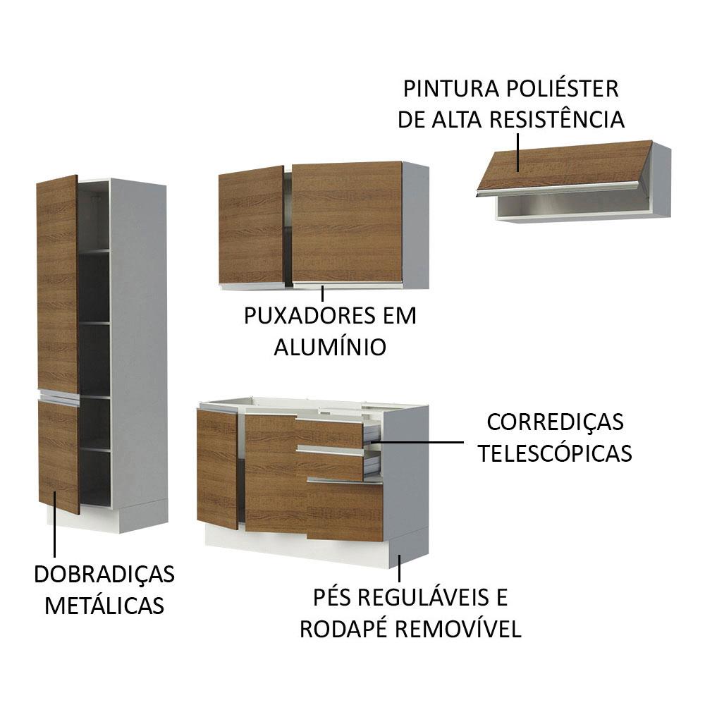 Armário de Cozinha Completa Madesa 100% MDF Acordes XA260002 Balcão (Sem Tampo e Pia) Branco/Rustic