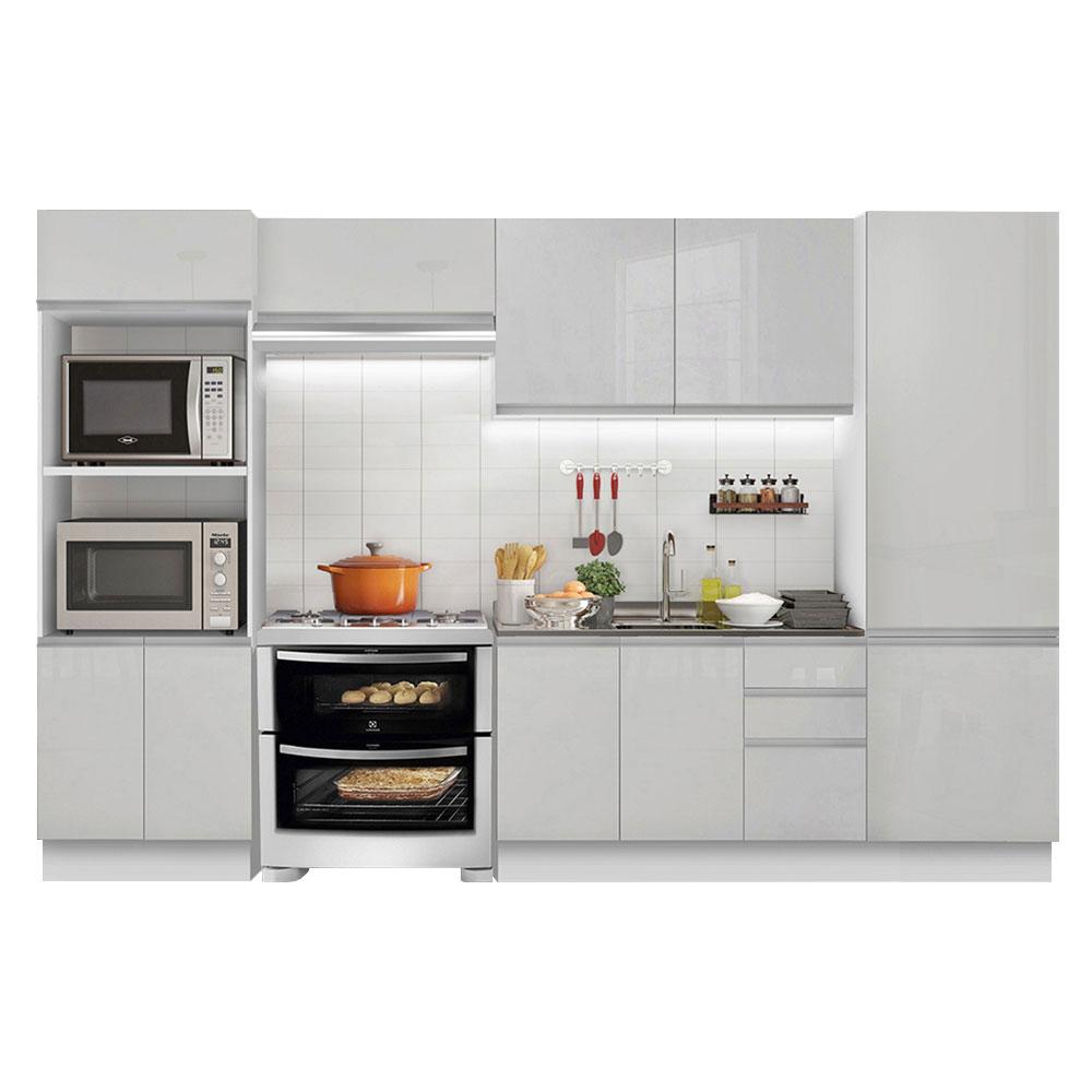 Armário de Cozinha Completa Madesa 100% MDF Acordes XA330002 (Sem Tampo e Pia) Portas Branco Brilho