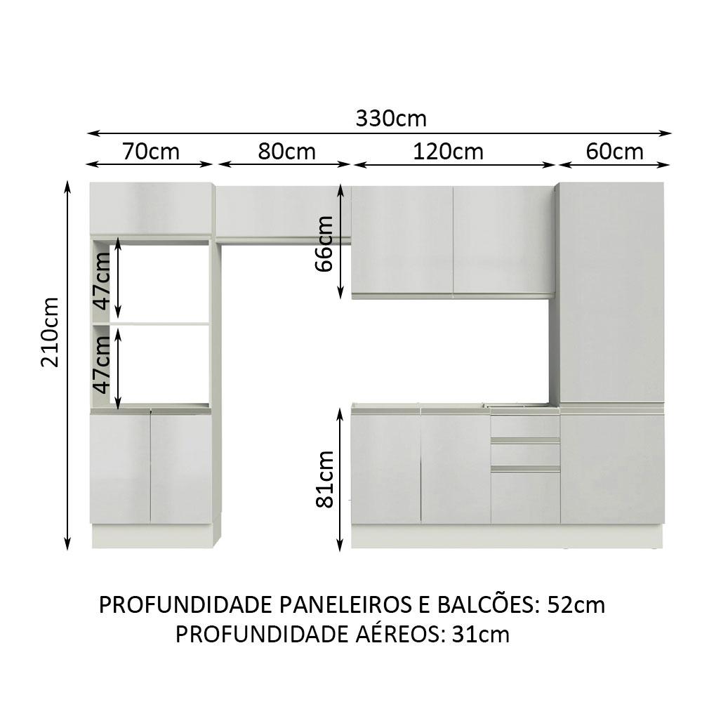 Armário de Cozinha Completa Madesa 100% MDF Acordes XA330002 (Sem Tampo e Pia) Portas Branco Brilho