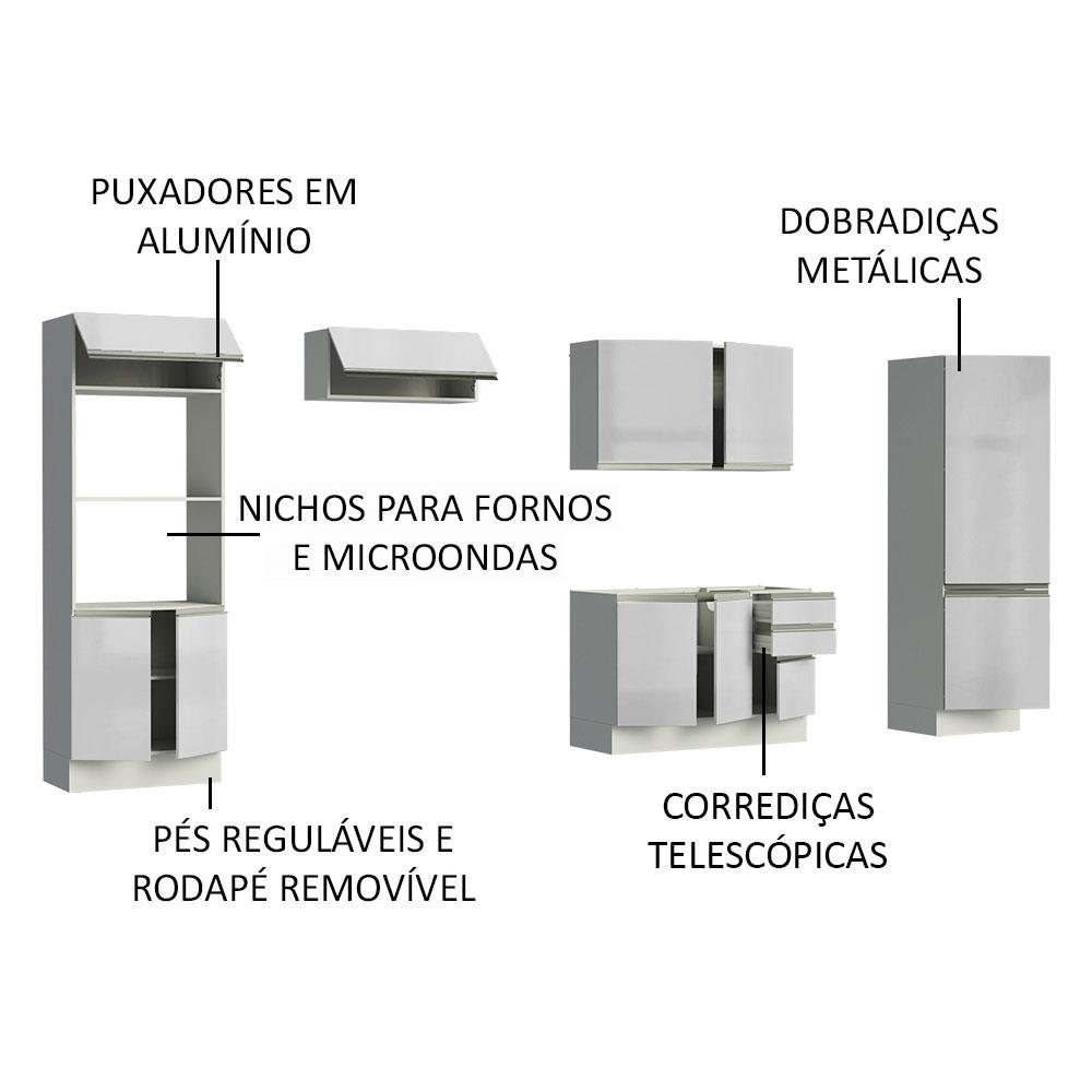 Armário de Cozinha Completa Madesa 100% MDF Acordes XA330002 (Sem Tampo e Pia) Portas Branco Brilho