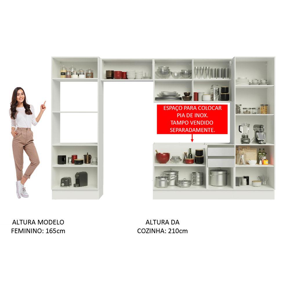 Armário de Cozinha Completa Madesa 100% MDF Acordes XA330002 (Sem Tampo e Pia) Portas Branco Brilho