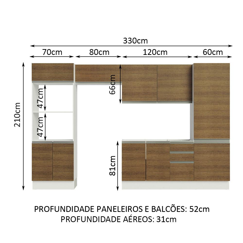Armário de Cozinha Completa Madesa 100% MDF Acordes XA330002 Balcão (Sem Tampo e Pia) Branco/Rustic