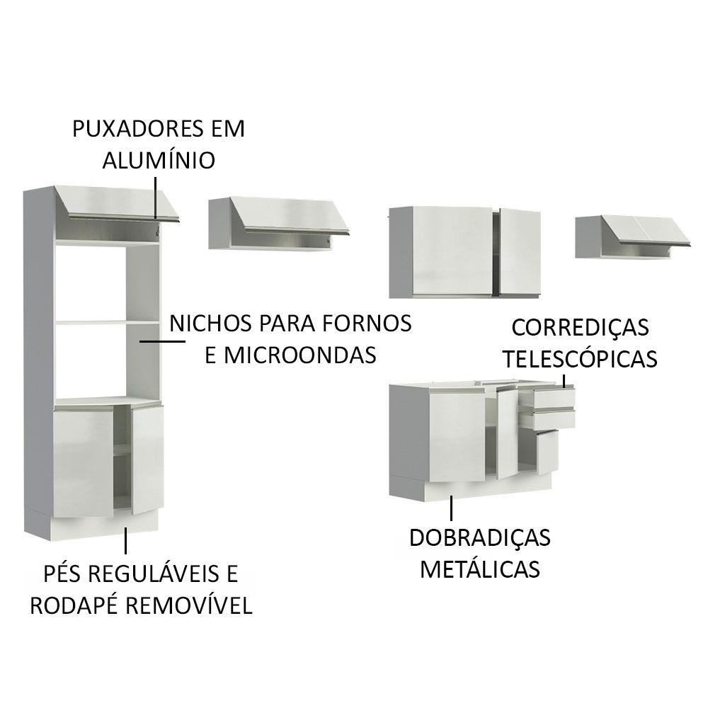 Armário de Cozinha Completa Madesa 100% MDF Acordes XA350001 (Sem Tampo e Pia) Portas - Branco Brilho