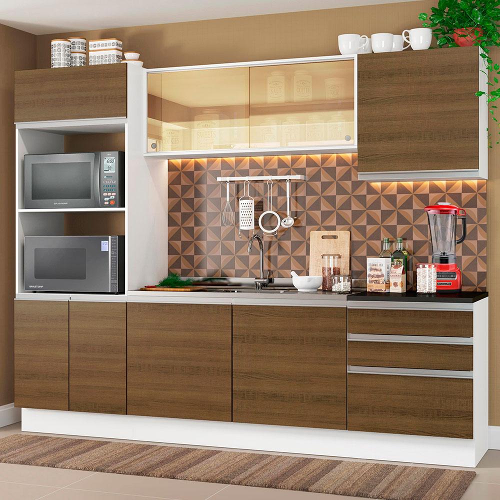 Armário de Cozinha Completa Madesa 100% MDF Acordes com Balcão (Sem Tampo e Pia) - Branco/Rustic