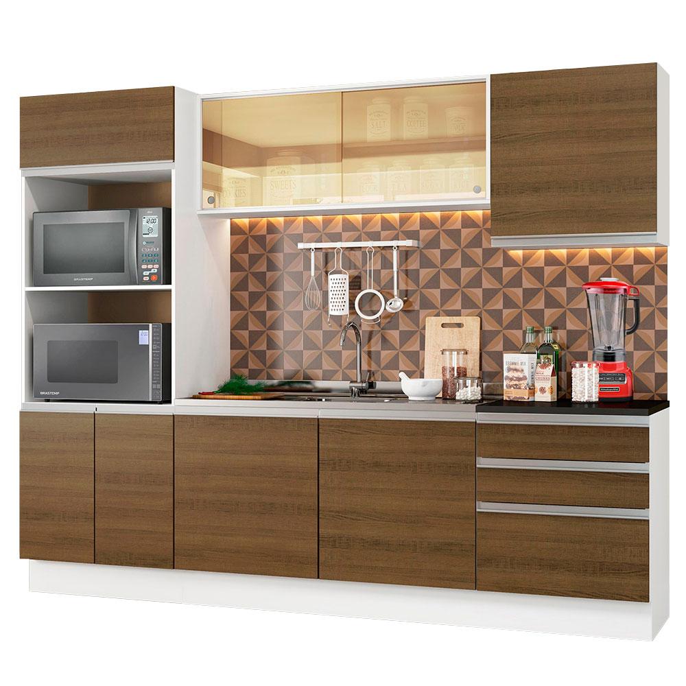 Armário de Cozinha Completa Madesa 100% MDF Acordes com Balcão (Sem Tampo e Pia) - Branco/Rustic