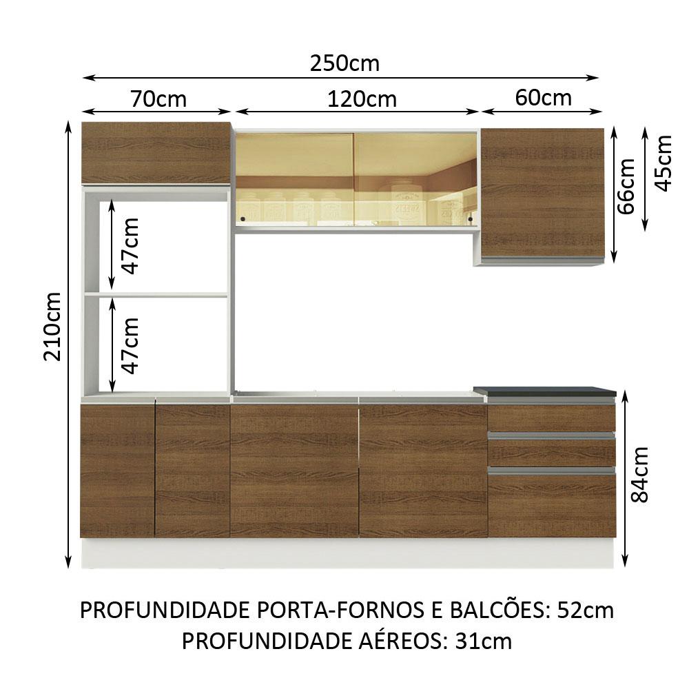 Armário de Cozinha Completa Madesa 100% MDF Acordes com Balcão (Sem Tampo e Pia) - Branco/Rustic