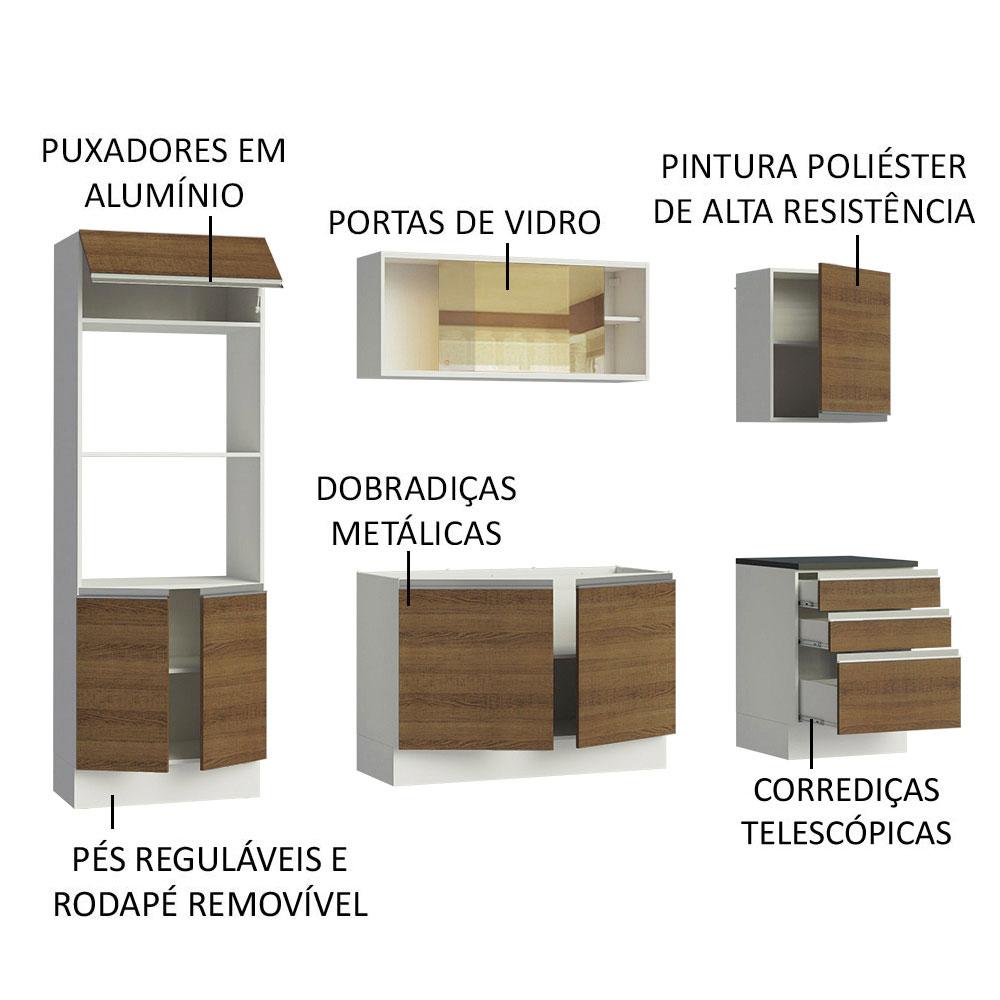 Armário de Cozinha Completa Madesa 100% MDF Acordes com Balcão (Sem Tampo e Pia) - Branco/Rustic