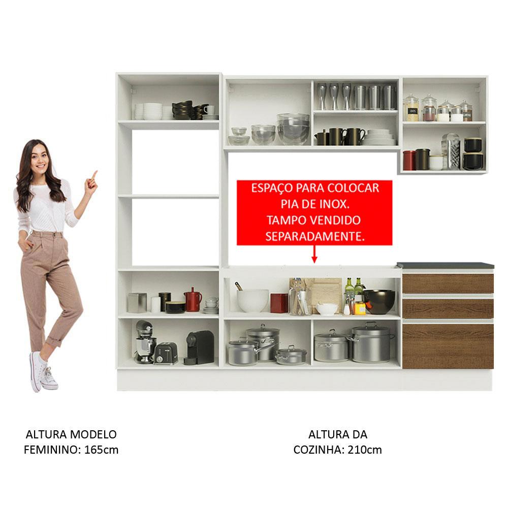 Armário de Cozinha Completa Madesa 100% MDF Acordes com Balcão (Sem Tampo e Pia) - Branco/Rustic