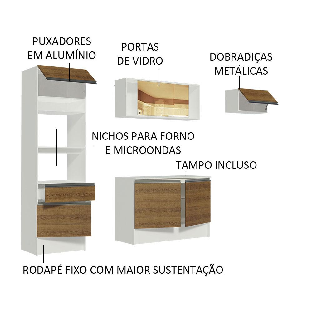 Armário de Cozinha Completa Madesa Diamante com Um Balcão e Tampo - Branco/Rustic