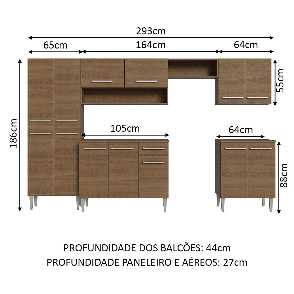 Armário de Cozinha Completa Madesa Emilly 293001 com Balcão e Paneleiro - Rustic