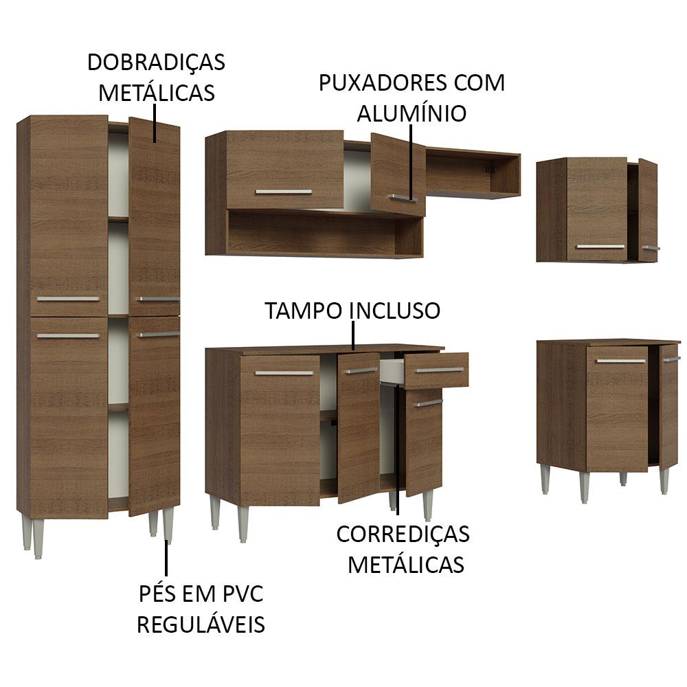 Armário de Cozinha Completa Madesa Emilly 293001 com Balcão e Paneleiro - Rustic