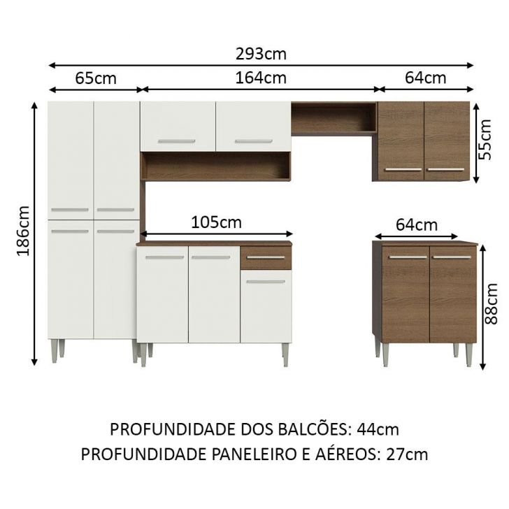 Armário de Cozinha Completa Madesa Emilly 293001 com Balcão e Paneleiro -  Rustic/Preto