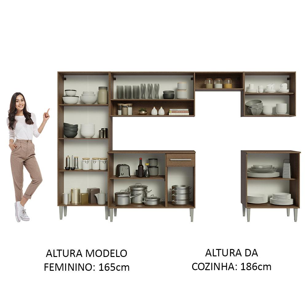 Armário de Cozinha Completa Madesa Emilly 293001 com Balcão e Paneleiro - Rustic/Branco