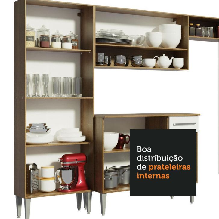 Armário de Cozinha Completa Madesa Emilly 293001 com Balcão e Paneleiro -  Rustic/Preto