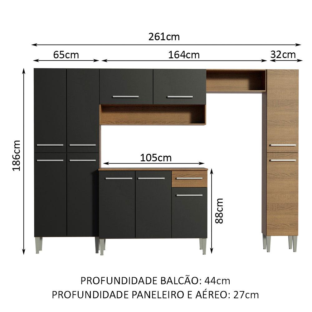 Armário de Cozinha Completa Madesa Emilly Hit com Balcão 11 Portas 1 Gaveta - Rustic/Preto