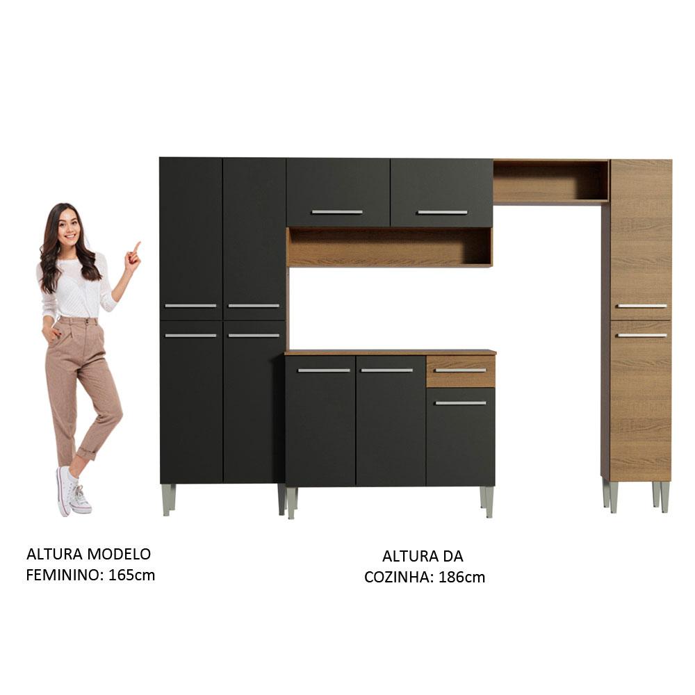 Armário de Cozinha Completa Madesa Emilly Hit com Balcão 11 Portas 1 Gaveta - Rustic/Preto