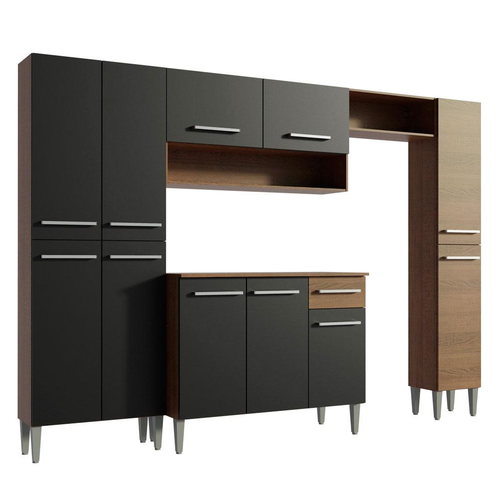Armário de Cozinha Completa Madesa Emilly Hit com Balcão 11 Portas 1 Gaveta - Rustic/Preto