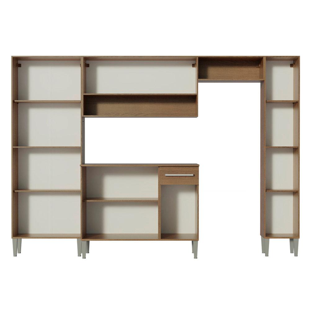 Armário de Cozinha Completa Madesa Emilly Hit com Balcão 11 Portas 1 Gaveta - Rustic/Preto