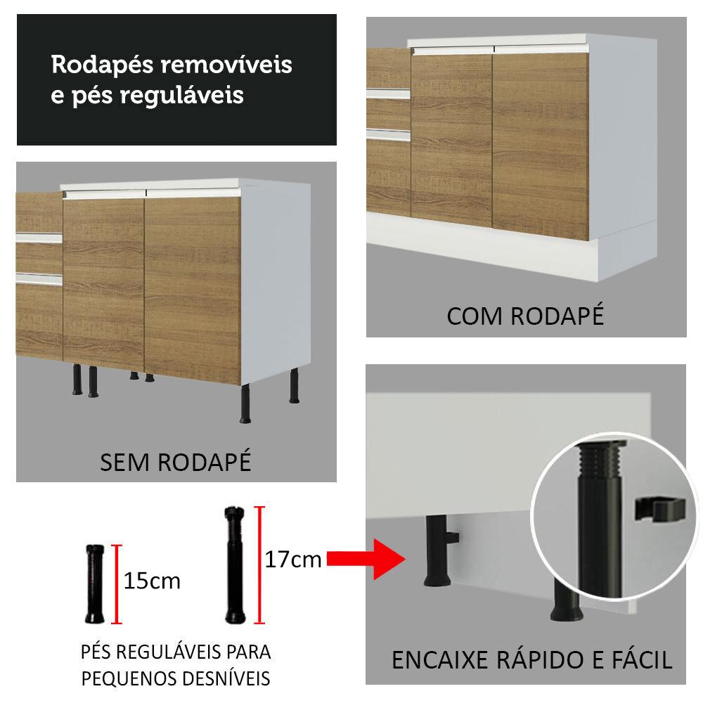 Armário de Cozinha Completa Madesa Smart 100% MDF 300 cm com Balcão e Tampo - Branco/Rustic