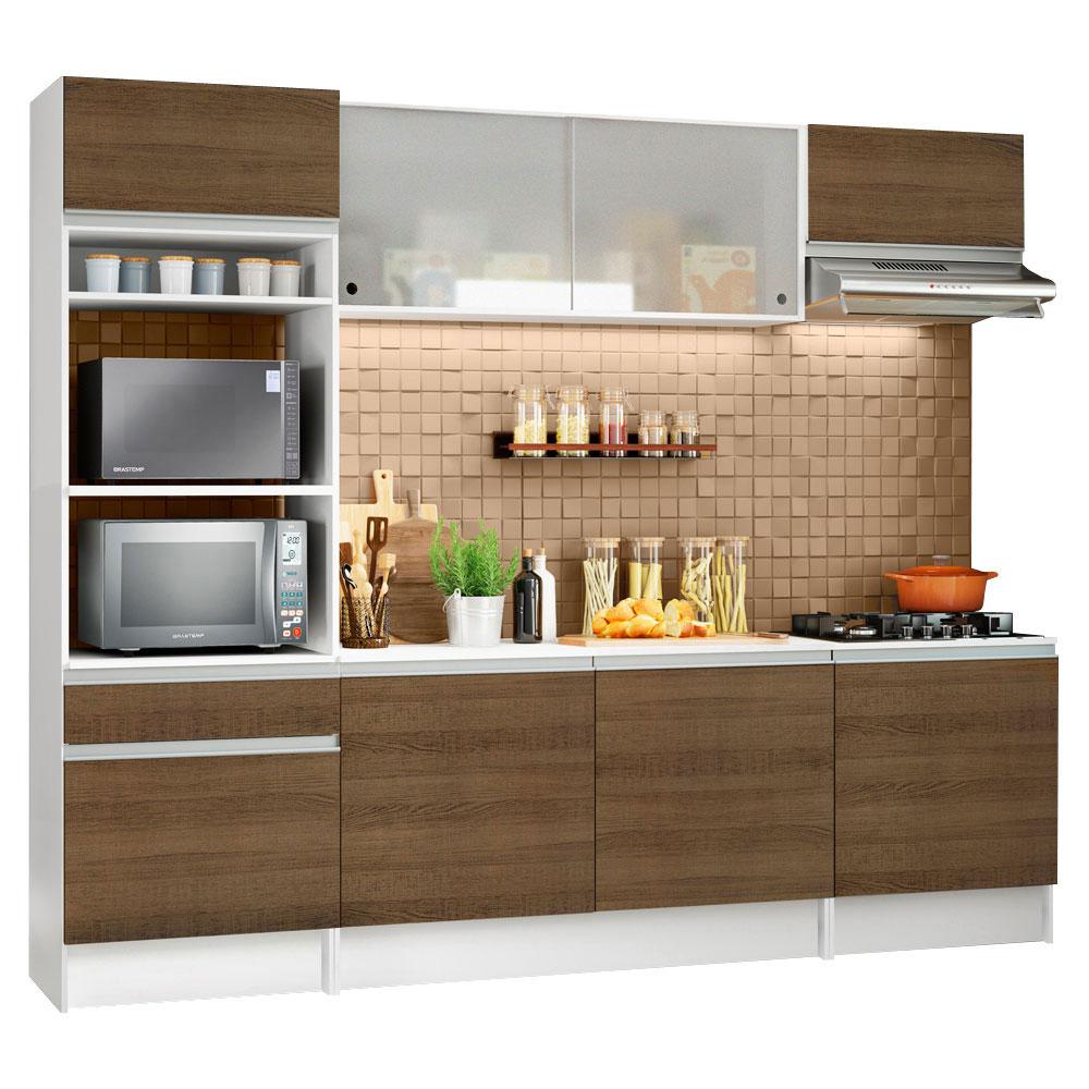 Armário de Cozinha Completa Madesa Topazio com Balcão e Tampo - Branco/Rustic
