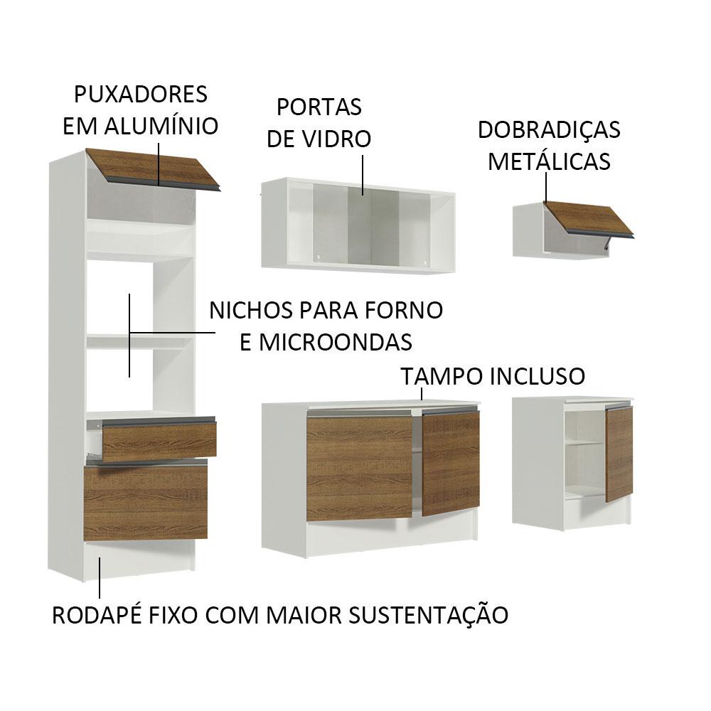 Armário de Cozinha Completa Madesa Topazio com Balcão e Tampo - Branco/Rustic