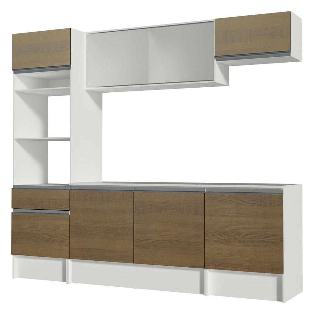 Armário de Cozinha Completa Madesa Topazio com Balcão e Tampo - Branco/Rustic