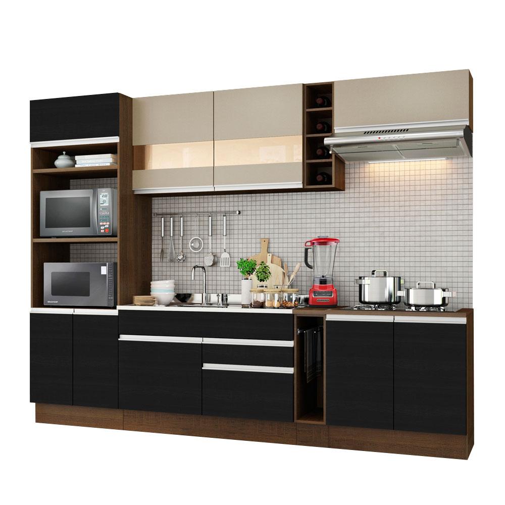 Armário de Cozinha Completa Madesa Vicenza com Balcão (Sem Tampo e Pia) - Rustic/Preto