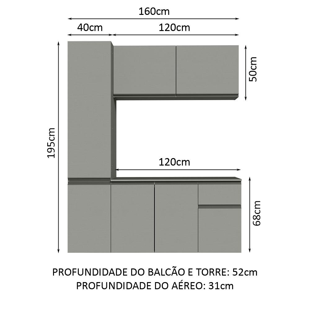Armário de Cozinha Completa Suspenso 160cm Cinza Nice Madesa 02