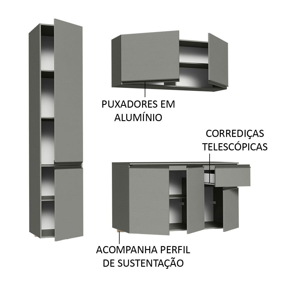 Armário de Cozinha Completa Suspenso 160cm Cinza Nice Madesa 02