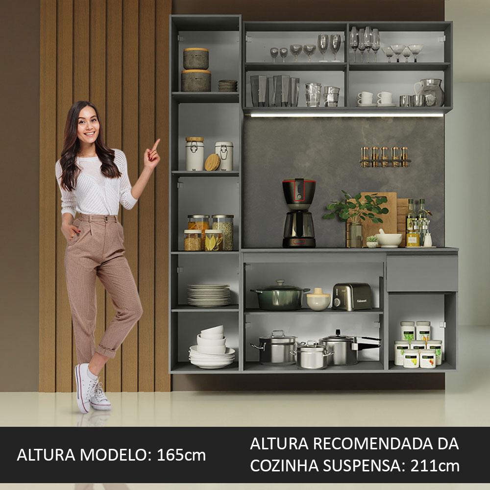 Armário de Cozinha Completa Suspenso 160cm Cinza Nice Madesa 02