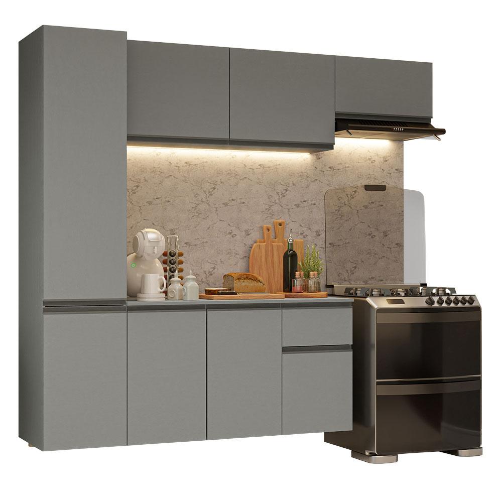 Armário de Cozinha Completa Suspenso 220cm Cinza Nice Madesa 02