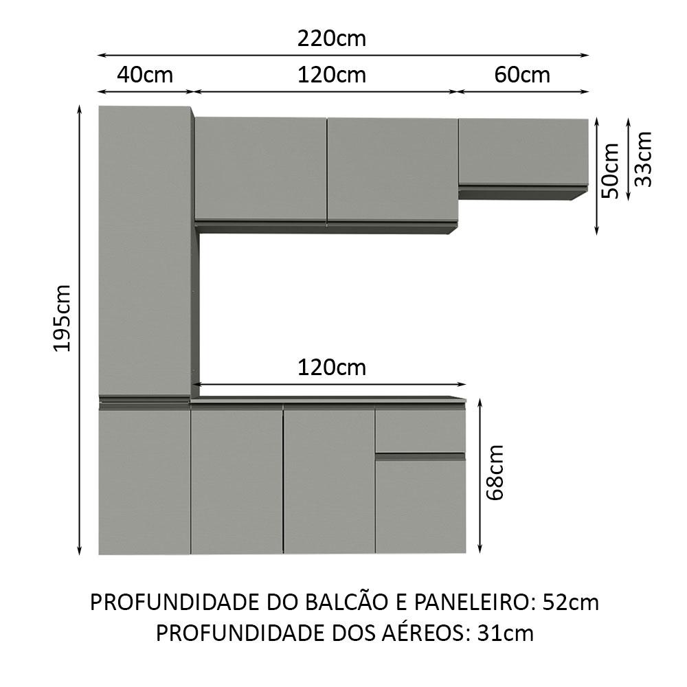 Armário de Cozinha Completa Suspenso 220cm Cinza Nice Madesa 02