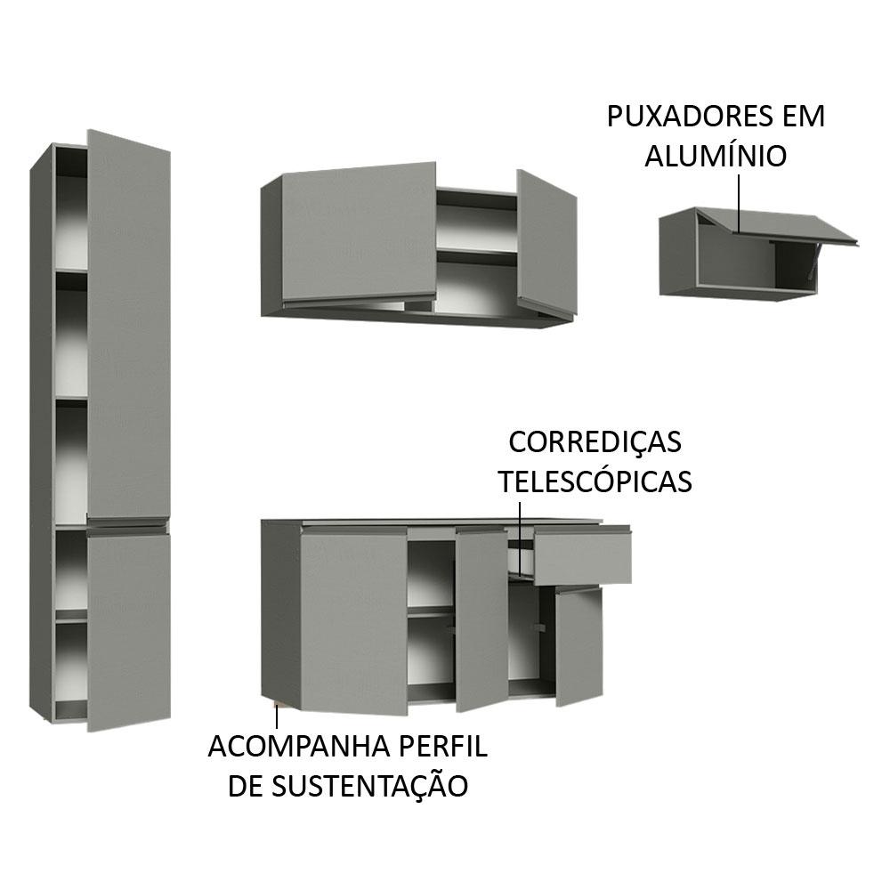 Armário de Cozinha Completa Suspenso 220cm Cinza Nice Madesa 02