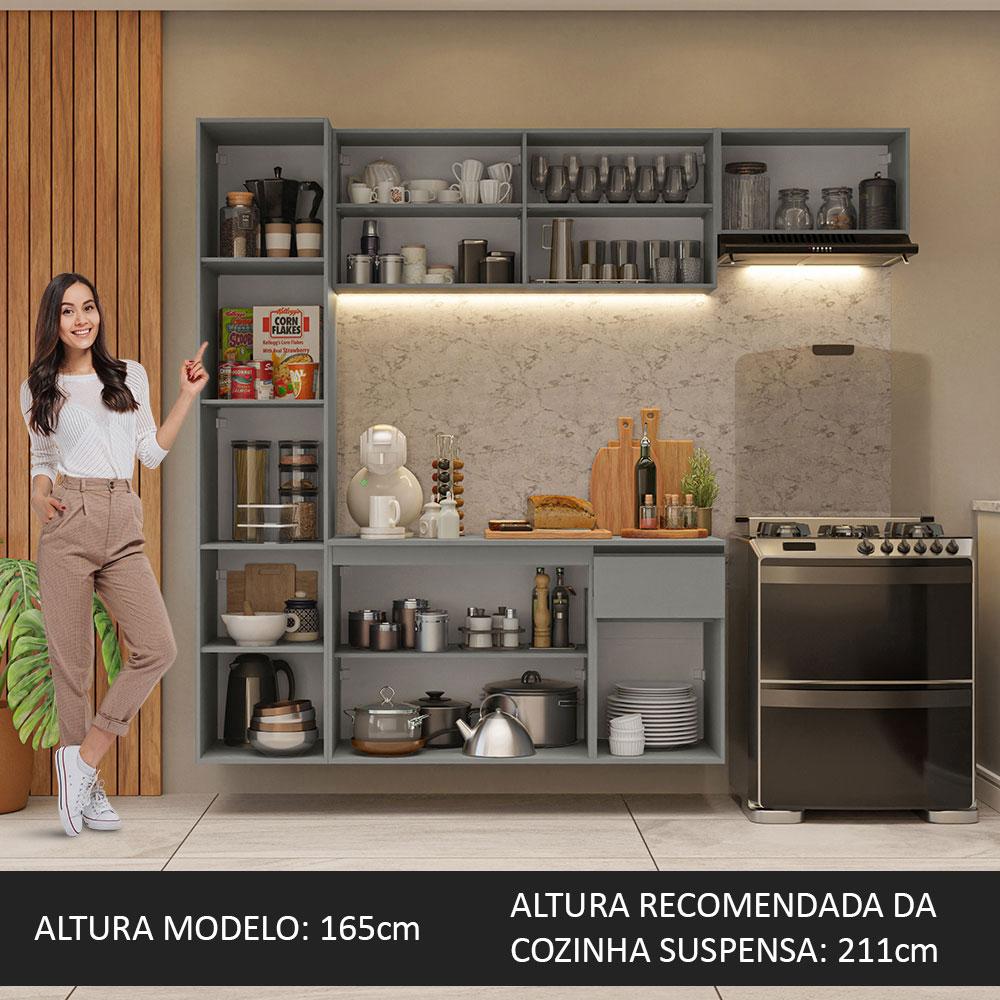 Armário de Cozinha Completa Suspenso 220cm Cinza Nice Madesa 02