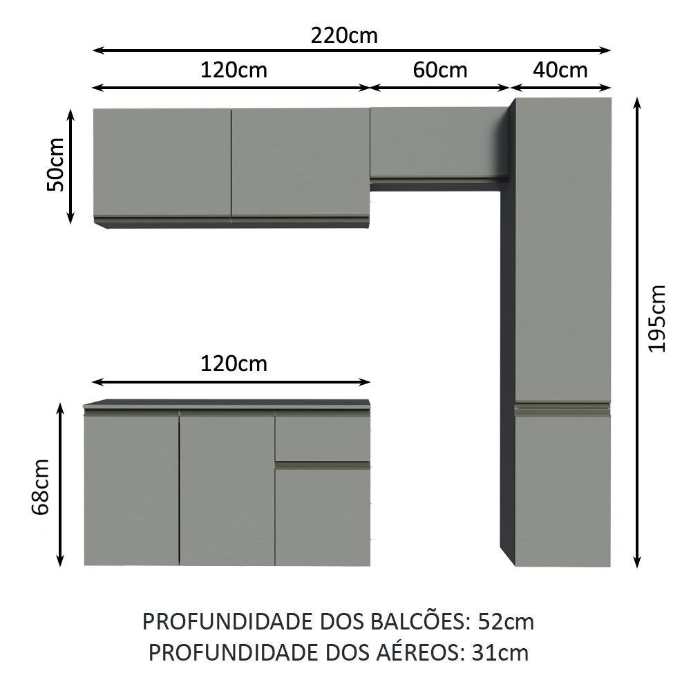 Armário de Cozinha Completa Suspenso 220cm Cinza Nice Madesa 04