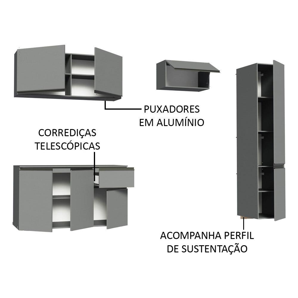 Armário de Cozinha Completa Suspenso 220cm Cinza Nice Madesa 04