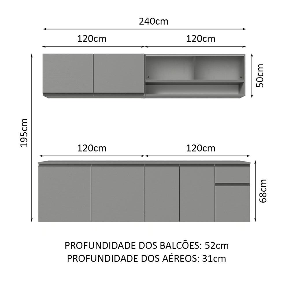 Armário de Cozinha Completa Suspenso 240cm Cinza Nice Madesa 04