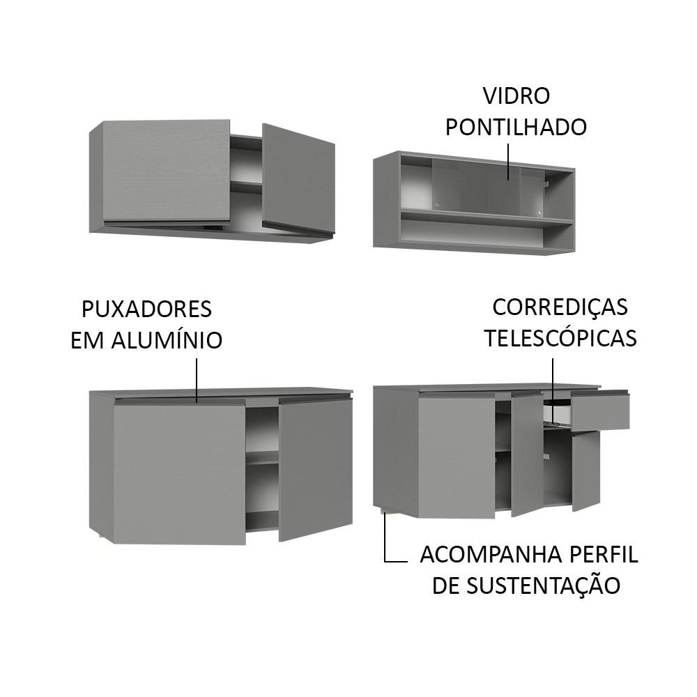 Armário de Cozinha Completa Suspenso 240cm Cinza Nice Madesa 04