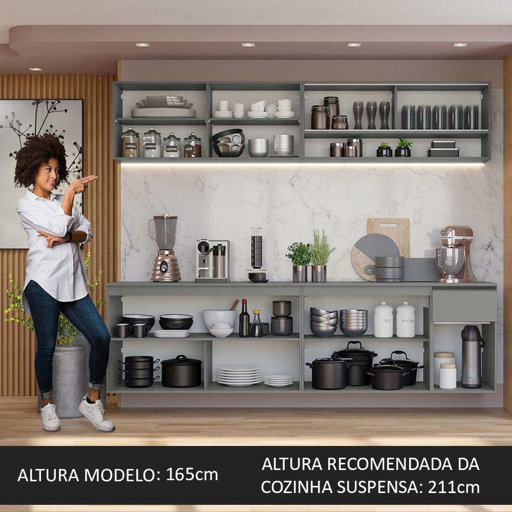 Armário de Cozinha Completa Suspenso 240cm Cinza Nice Madesa 04