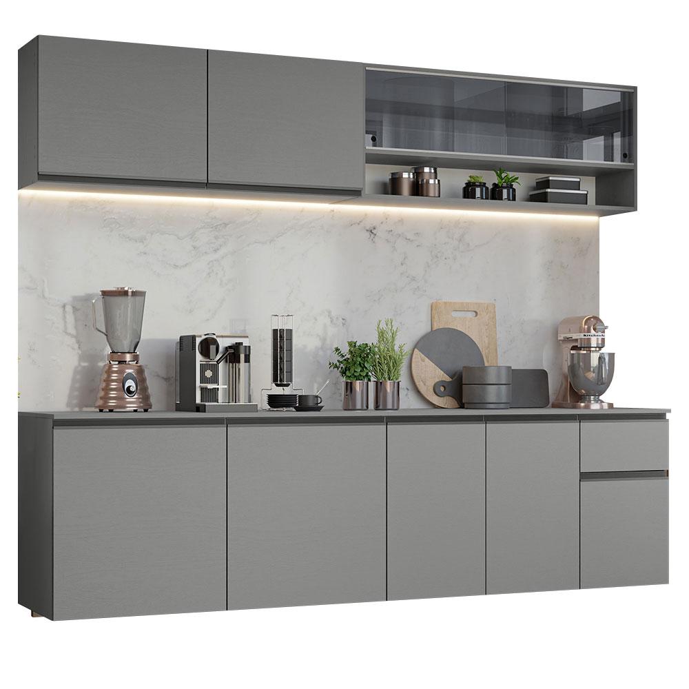 Armário de Cozinha Completa Suspenso 240cm Cinza Nice Madesa 05