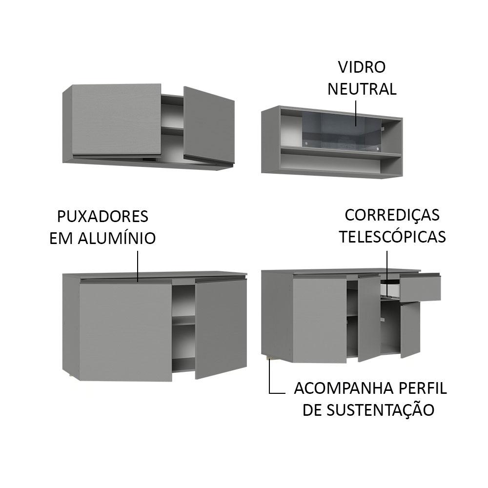 Armário de Cozinha Completa Suspenso 240cm Cinza Nice Madesa 05