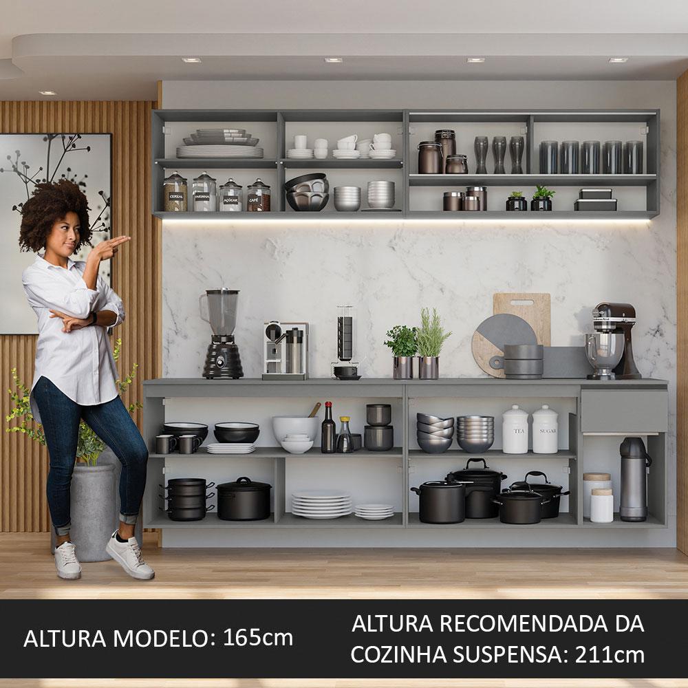 Armário de Cozinha Completa Suspenso 240cm Cinza Nice Madesa 05