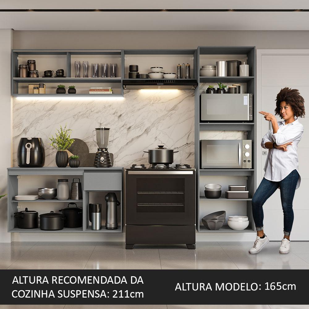 Armário de Cozinha Completa Suspenso 260cm Cinza Nice Madesa 11