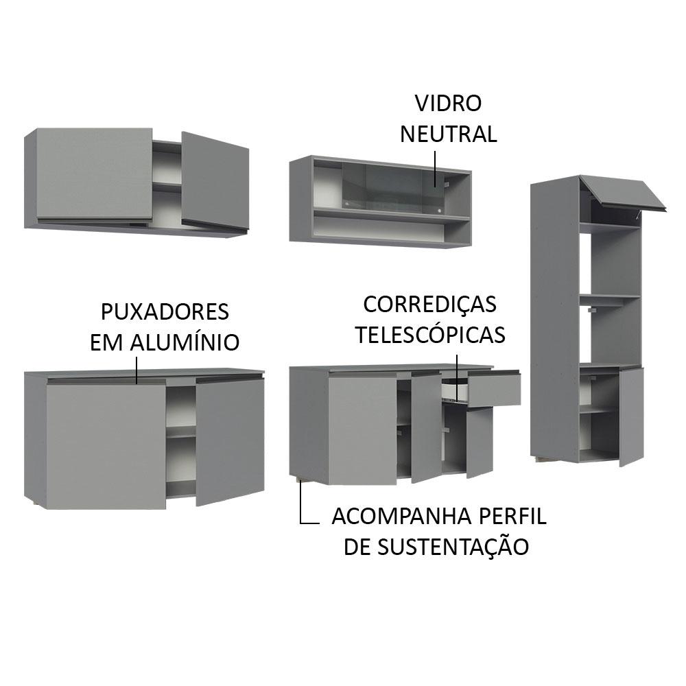 Armário de Cozinha Completa Suspenso 300cm Cinza Nice Madesa 03