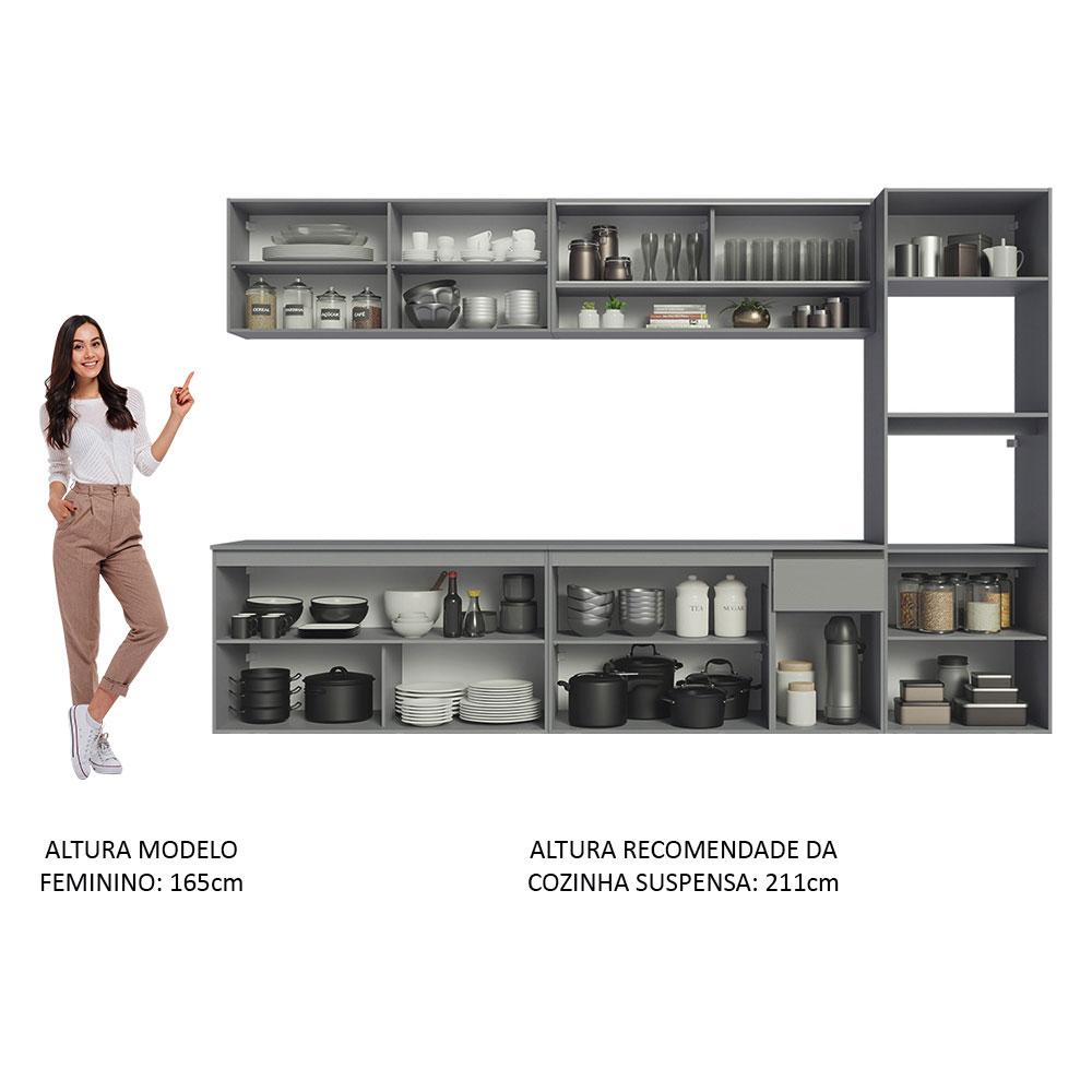 Armário de Cozinha Completa Suspenso 300cm Cinza Nice Madesa 03