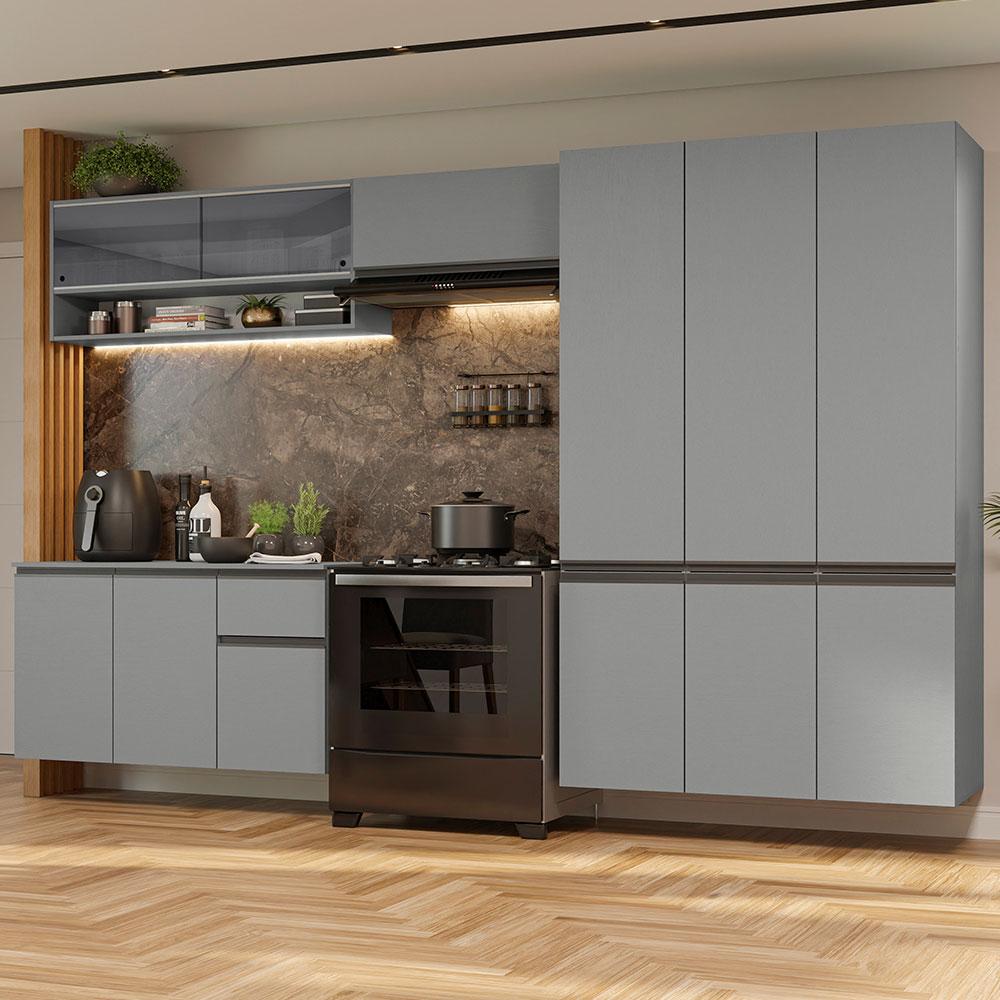 Armário de Cozinha Completa Suspenso 320cm Cinza Nice Madesa 04